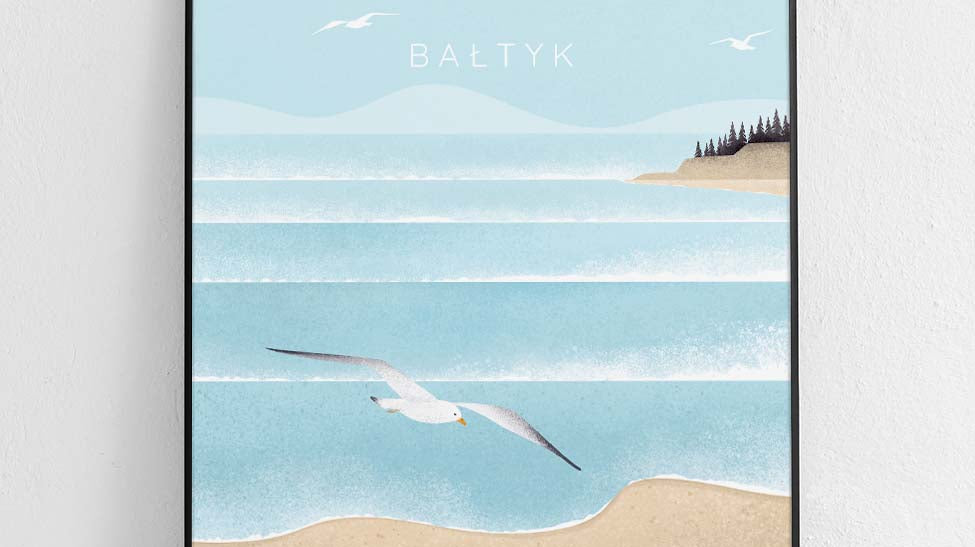 Plakat Bałtyk – autorska ilustracja Katarzyny Nowakowskiej, prezent dla żeglarza