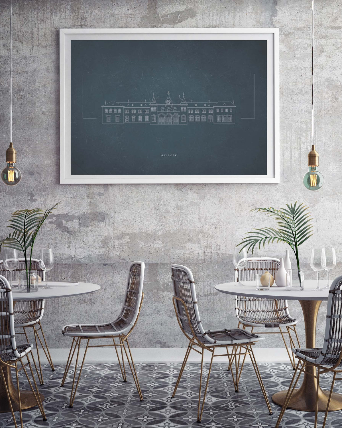 Malbork Dworzec Główny – niebieski przetarty plakat techniczny - 2