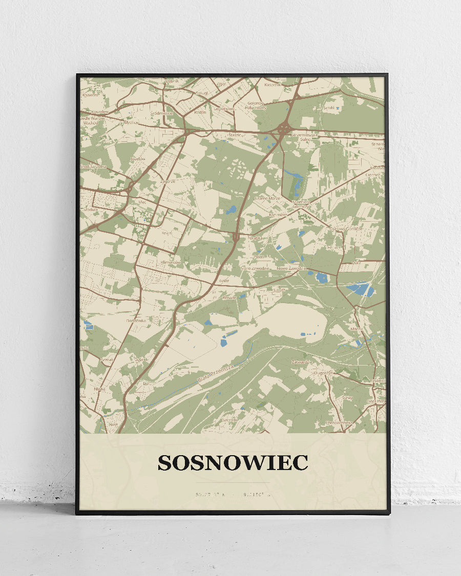 Plakat SOSNOWIEC - Mapa miasta, mapa techniczna miasta - 1