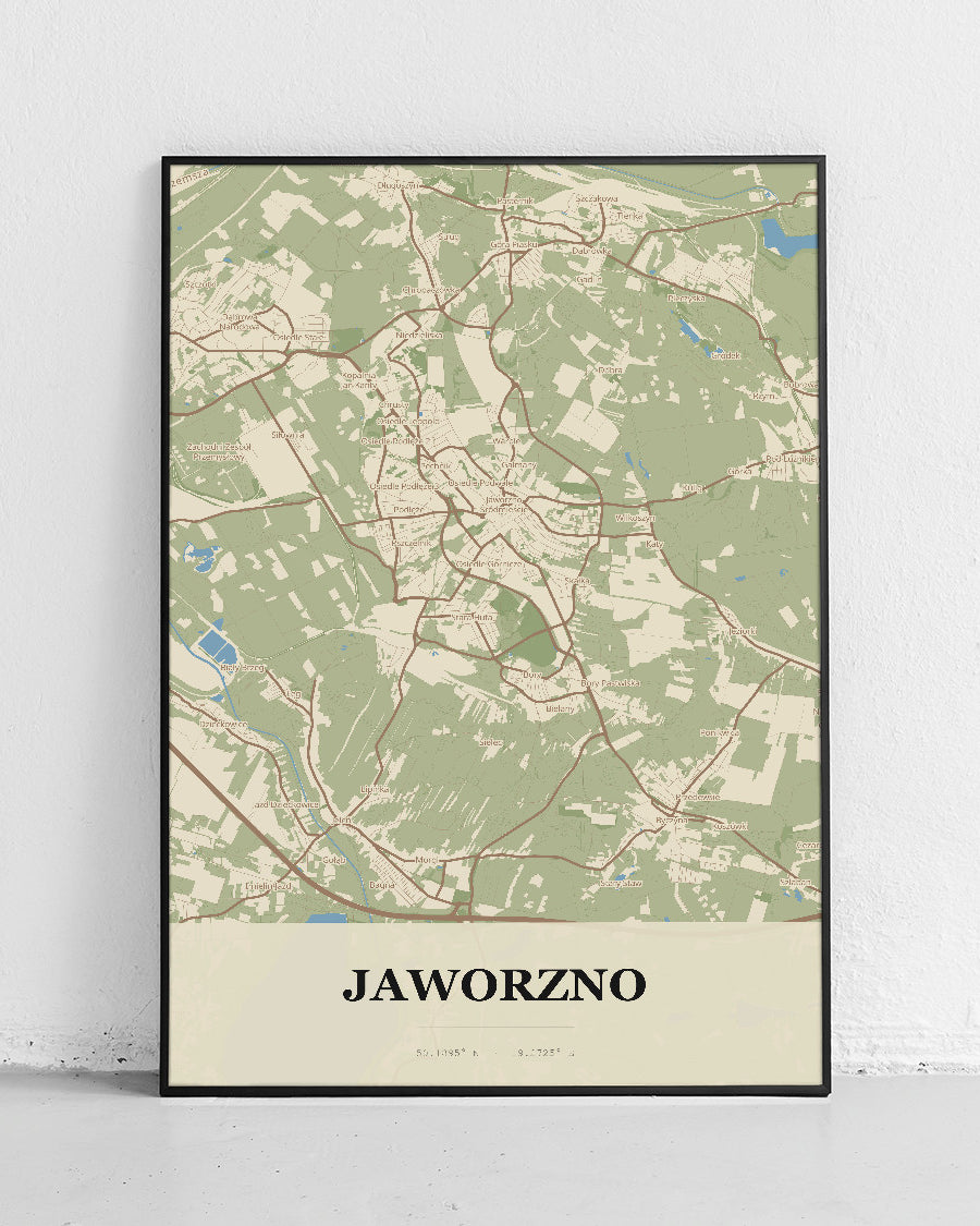 Plakat JAWORZNO - Mapa miasta, mapa miasta do dekoracji ściennej - 1