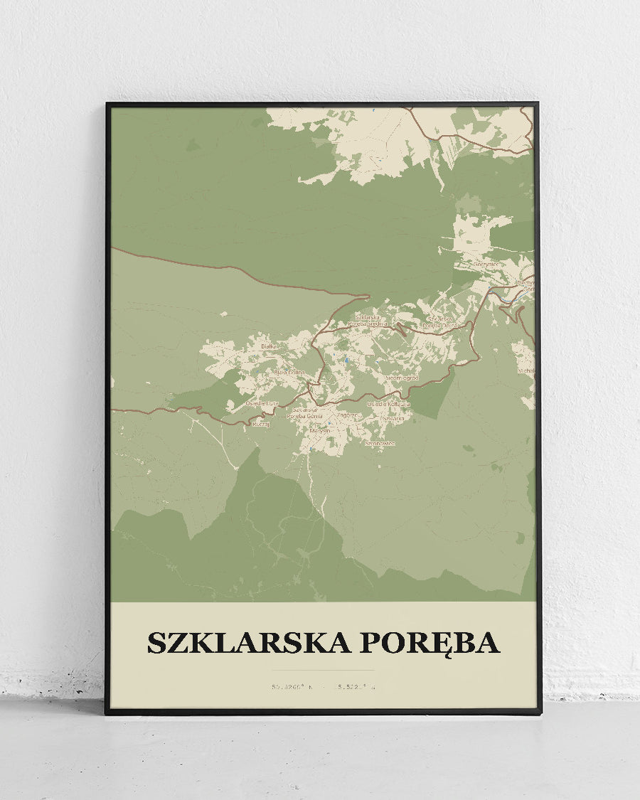 Plakat SZKLARSKA PORĘBA - Mapa miasta, mapa miasta w stylu technicznym - 1