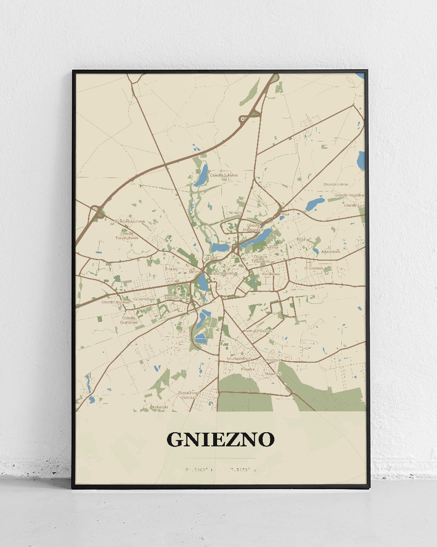 Plakat GNIEZNO - Mapa miasta, mapa miasta Gniezno - 1