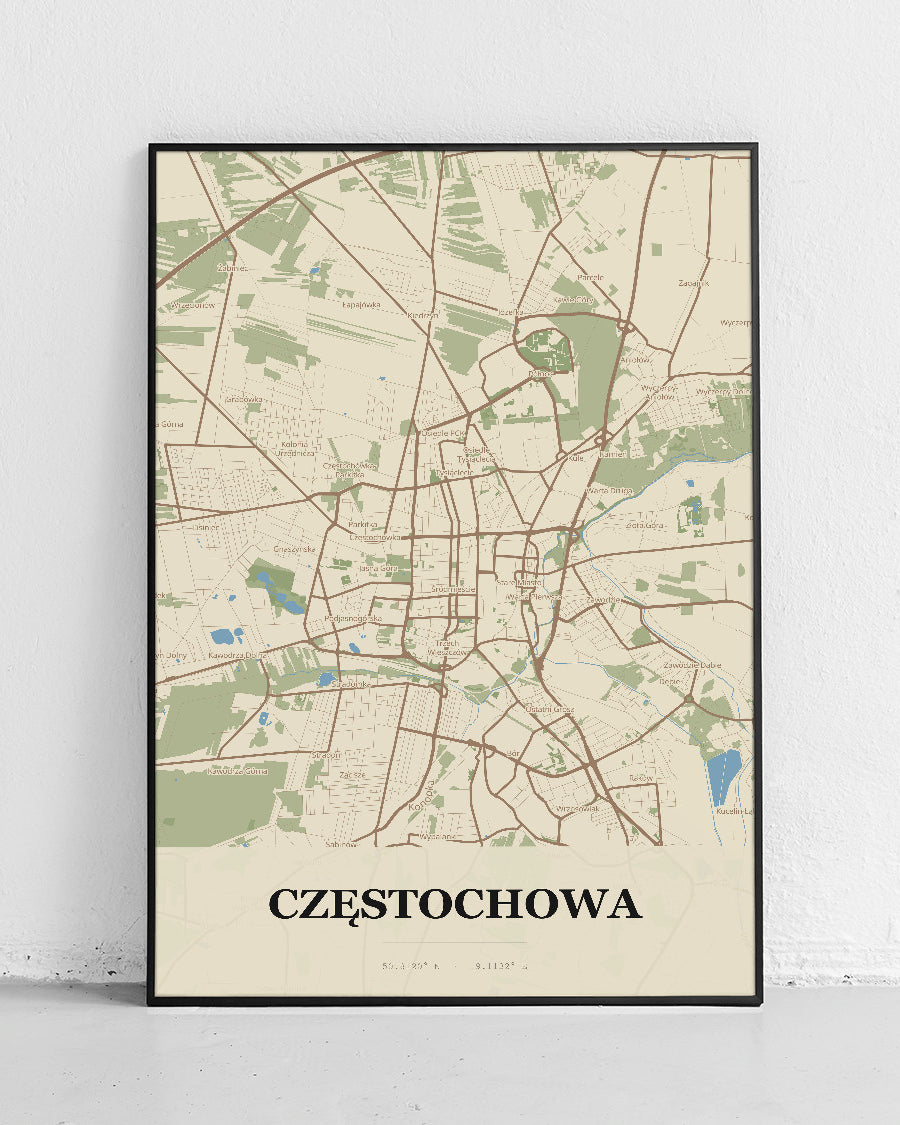Plakat CZĘSTOCHOWA – mapa miasta, mapa techniczna miasta - 1