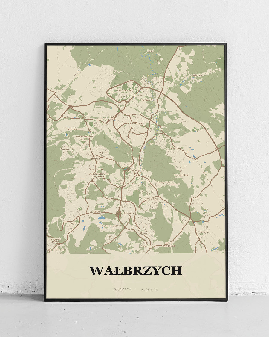 Poster WAŁBRZYCH - Stadtplan, Stadtplan im technischen Stil - 1