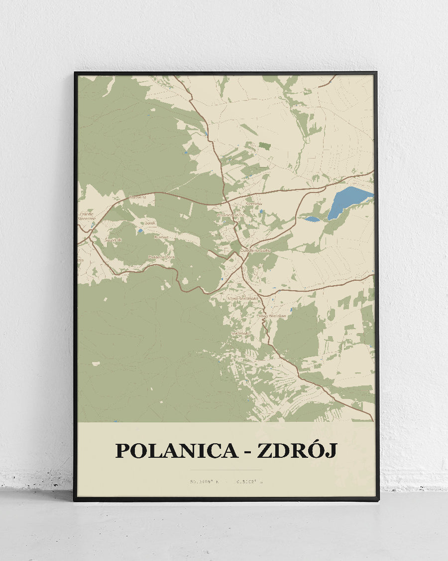 Plakat POLANICA - ZDRÓJ - Mapa miasta, mapa miasta w stylu technicznym - 1