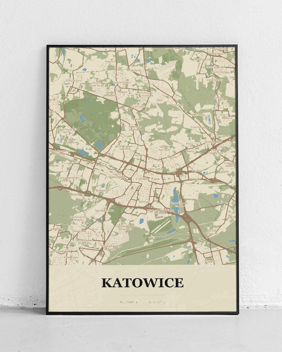 Plakat KATOWICE – mapa miasta, mapa miasta do dekoracji ściennej - 1