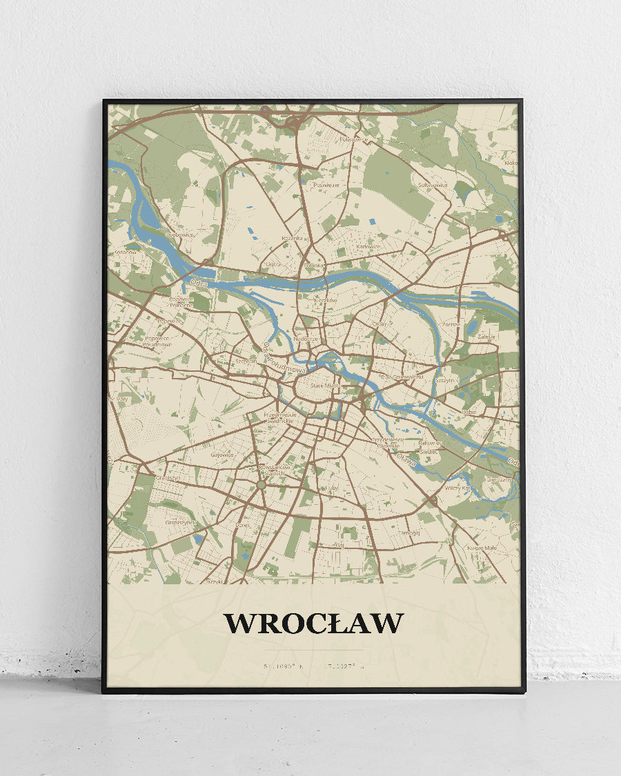 Plakat Wrocław – mapa miasta, mapa Wrocławia w nowoczesnym stylu - 1