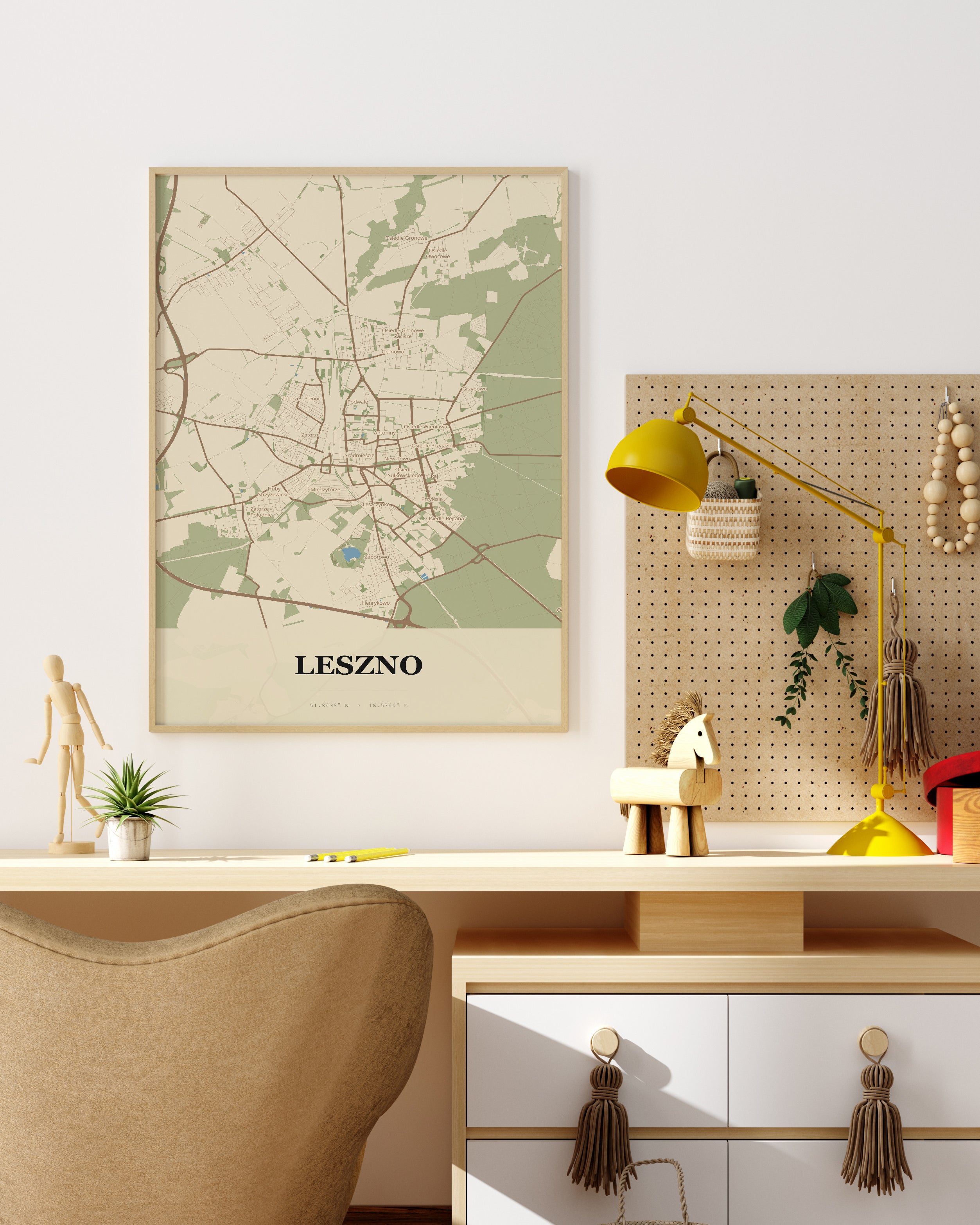 Plakat LESZNO – mapa miasta, minimalistyczny plakat kartograficzny - 4