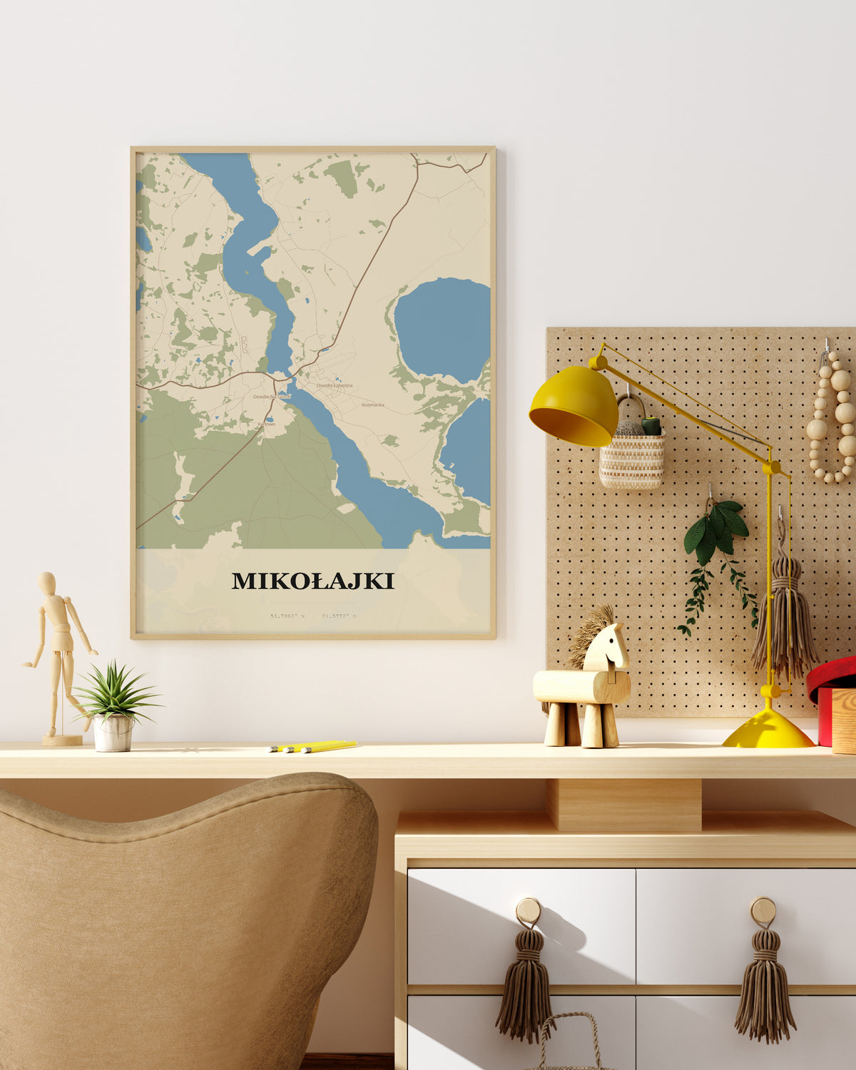 Plakat MIKOŁAJKI – mapa miasta, mapa Mikołajek w stylu technicznym - 4