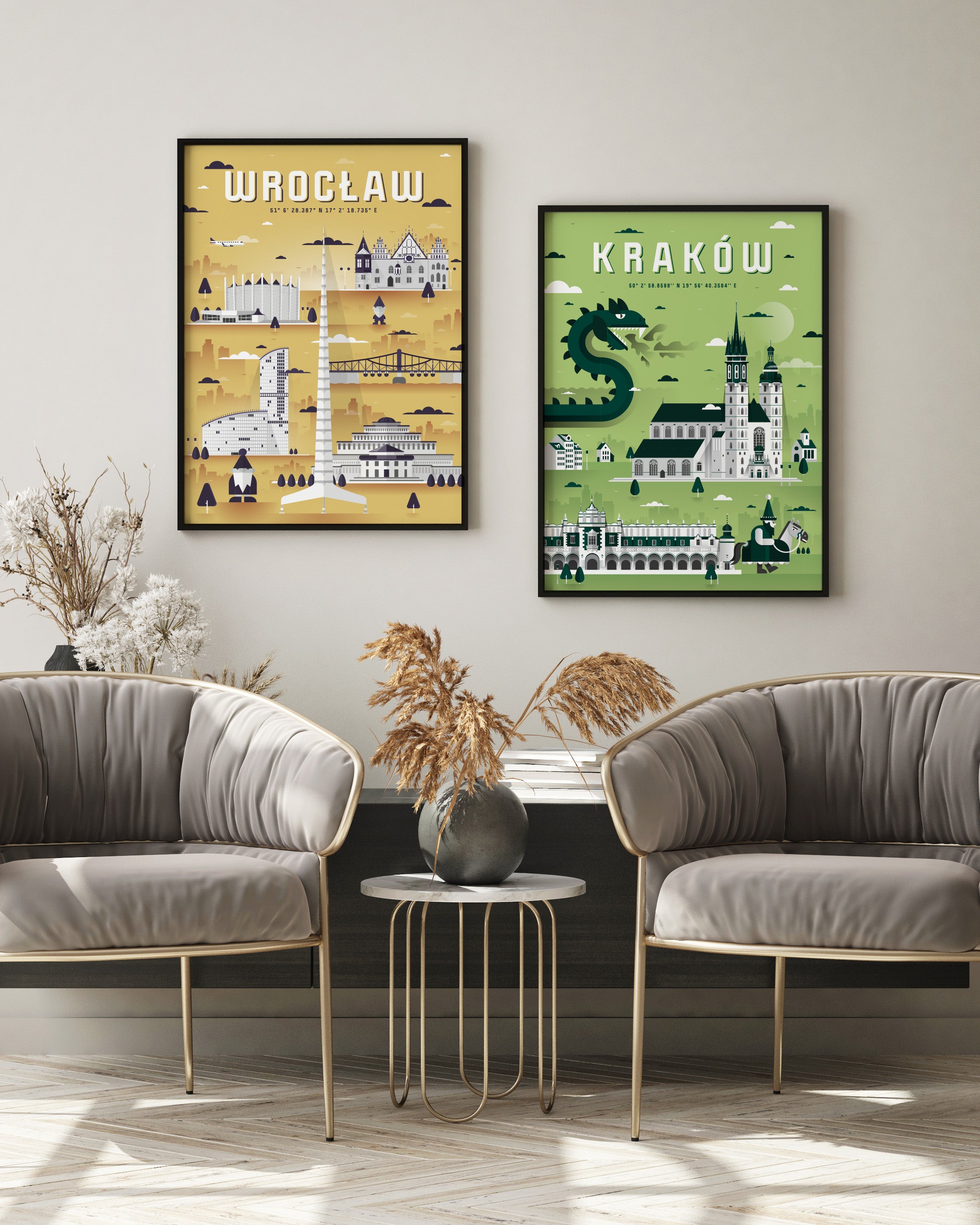Set of Posters Wrocław and Kraków Green - set of posters