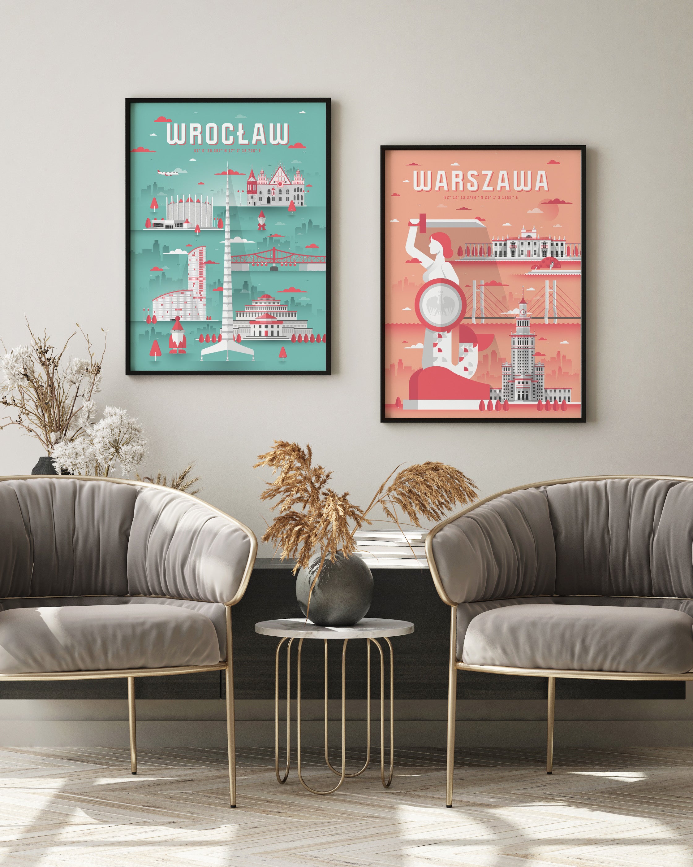 Warsaw Pink and Wrocław Mint Poster Set - Poster Set