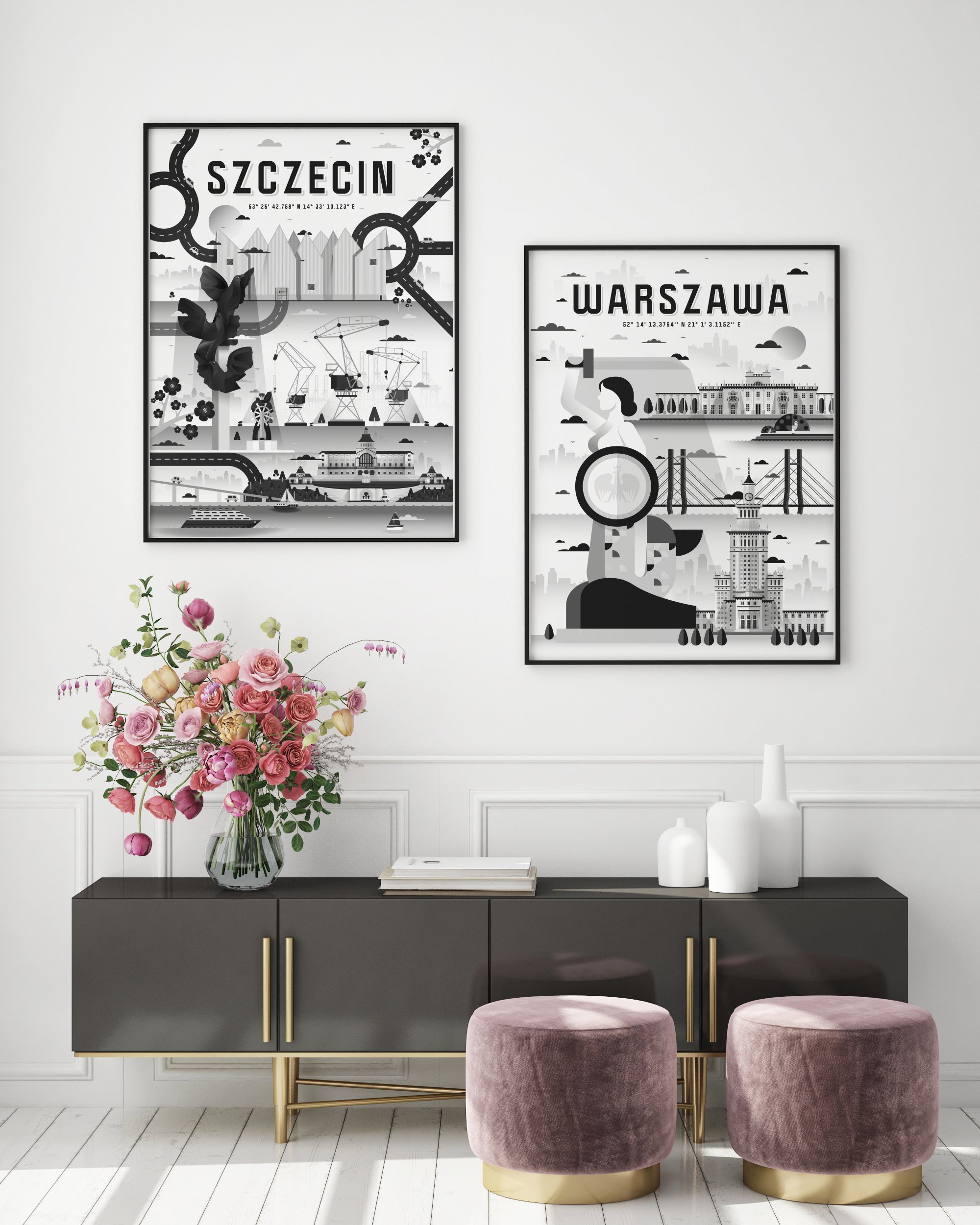 Zestaw plakatów Szczecin i Warszawa