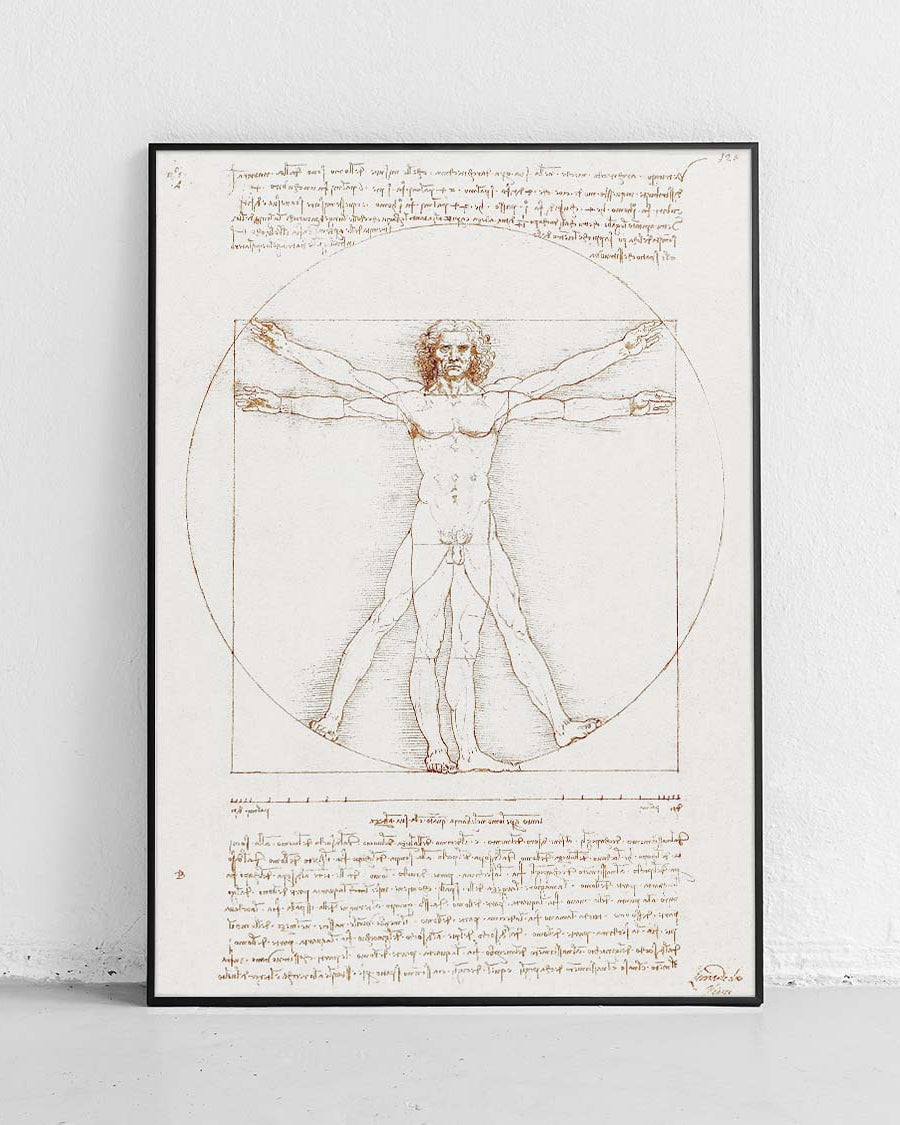 Człowiek witruwiański, plakat sztuki przedstawiający słynny rysunek Leonarda da Vinci z proporcjami ludzkiego ciała - 1