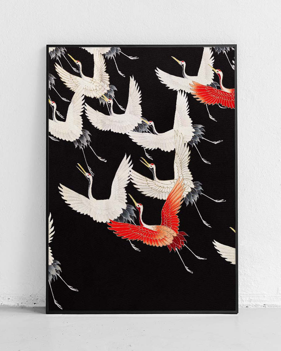 Flying Cranes - poster - Japanese decorative motif - 1