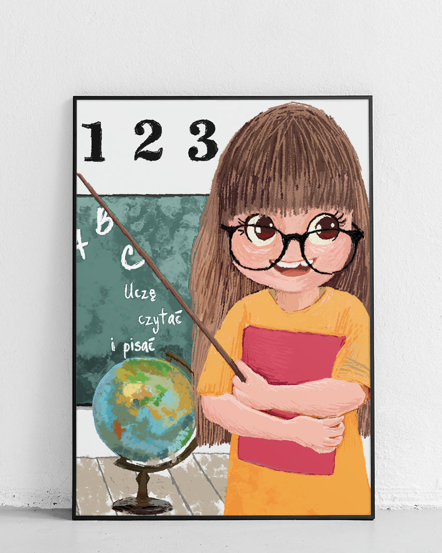 Plakat dla dzieci "Nauczycielka" z serii Science Girl Science Boy, inspirujący do nauki i odkrywanek. - 2