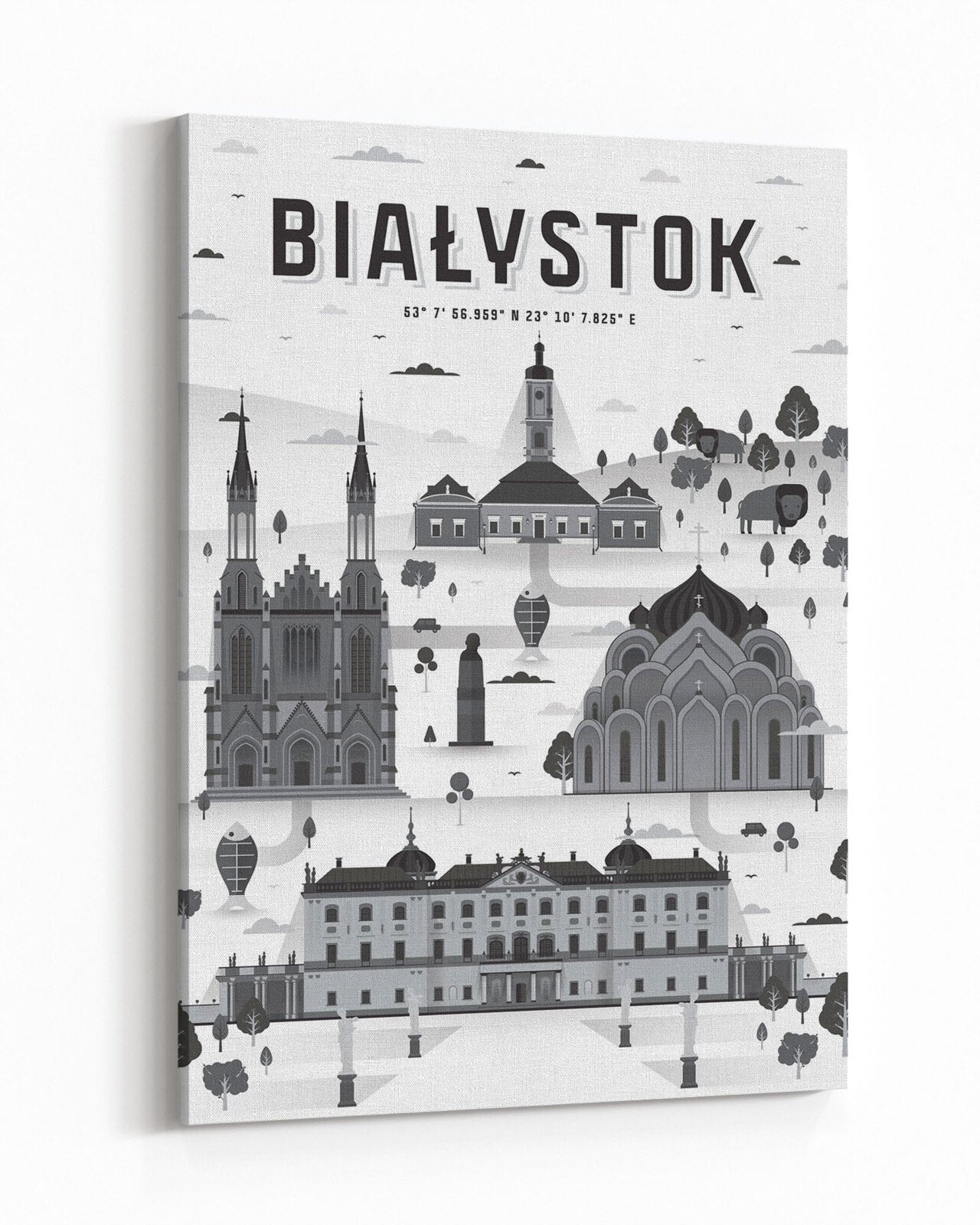 Tableau Białystok noir et blanc, portrait sur toile - 1