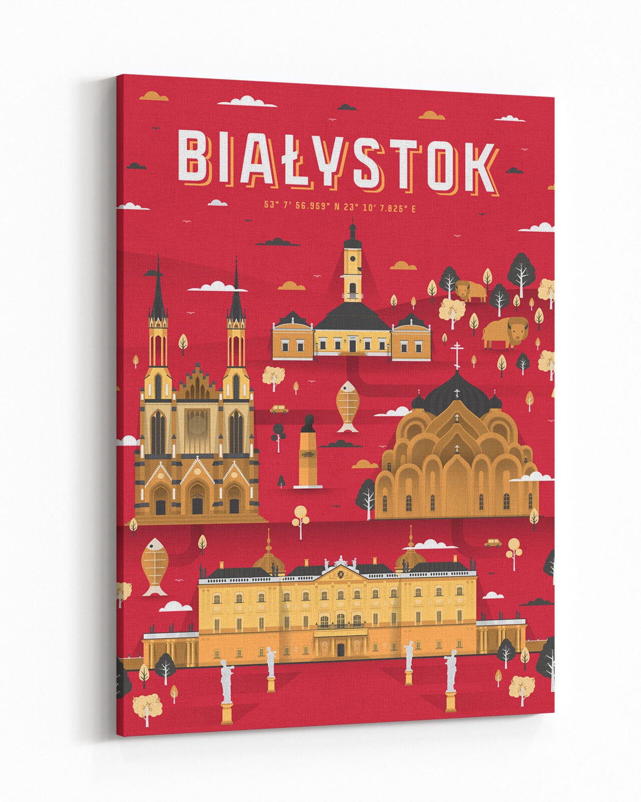 Tableau Białystok - rouge, tableau sur toile au format portrait - 1