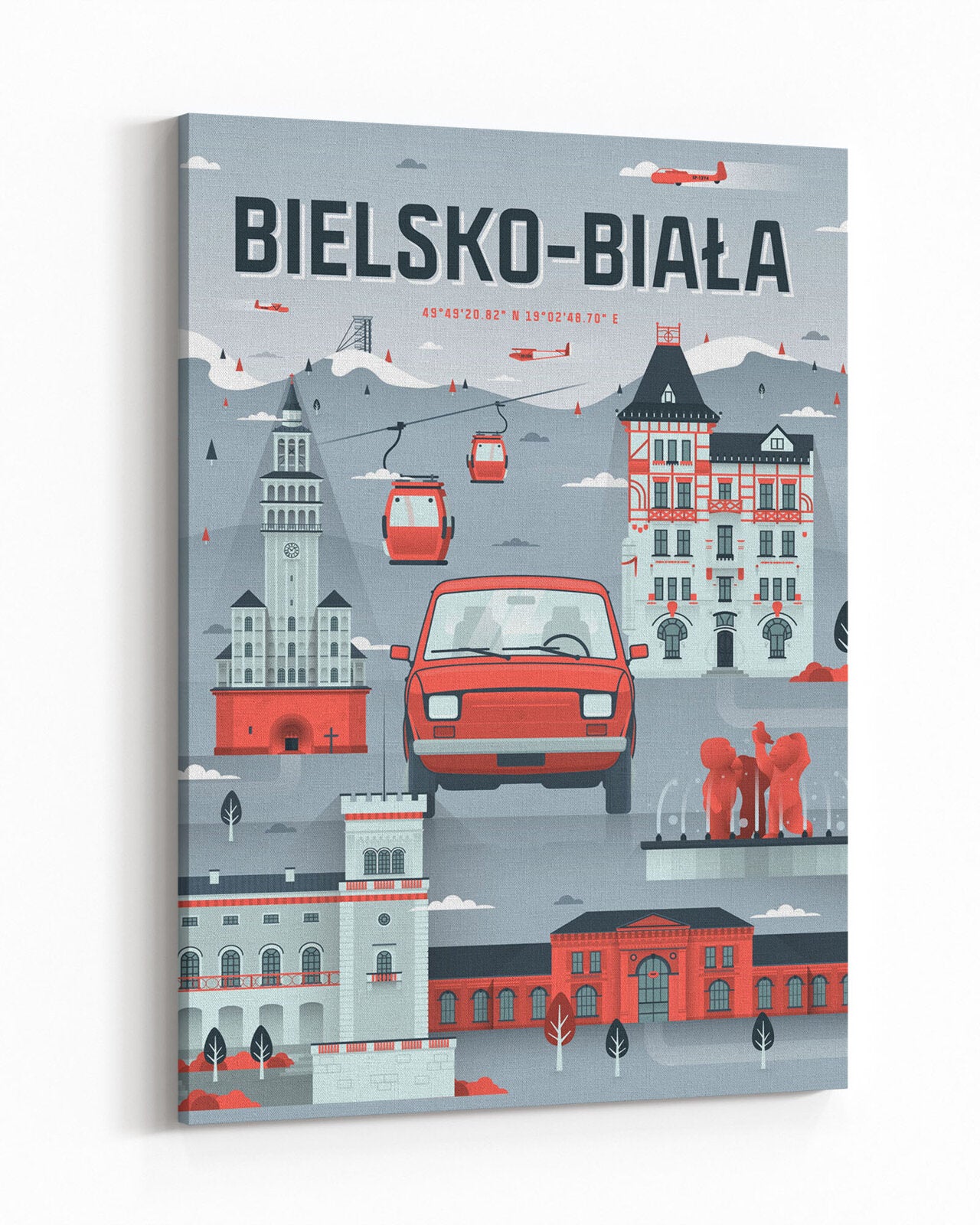 Tableau Bielsko-Biała - gris, tableau sur toile représentant Bielsko-Biała - 1