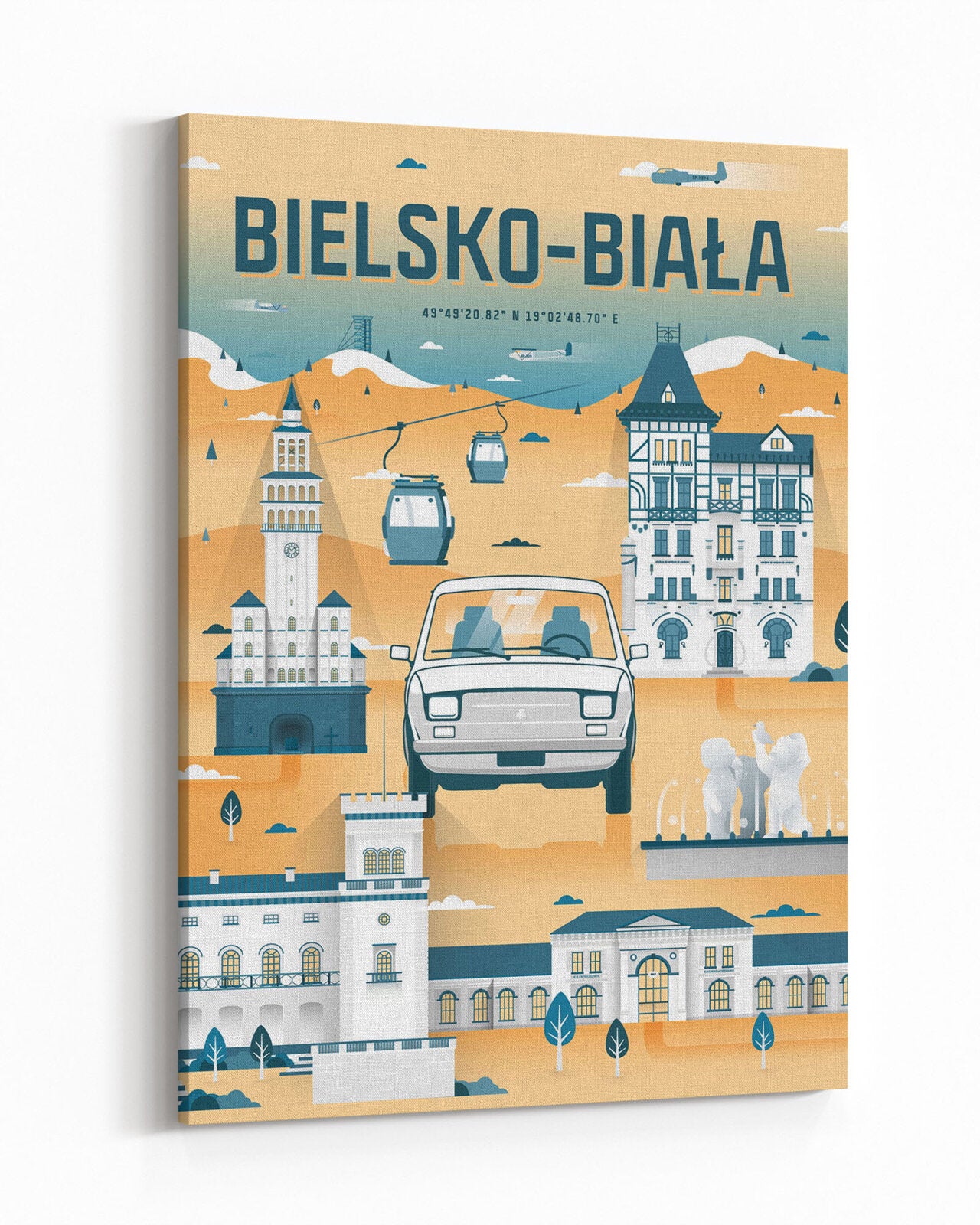Tableau Bielsko-Biała - jaune et bleu - tableau sur toile - 1