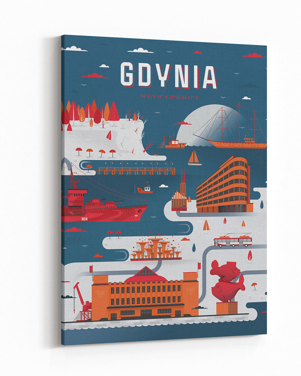 Tableau Gdynia – bleu foncé, portrait sur toile - 2