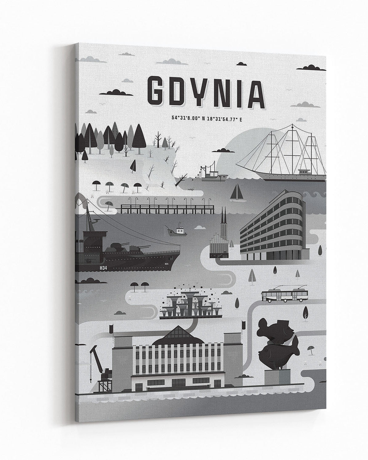 Tableau Gdynia noir et blanc, portrait sur toile - 1