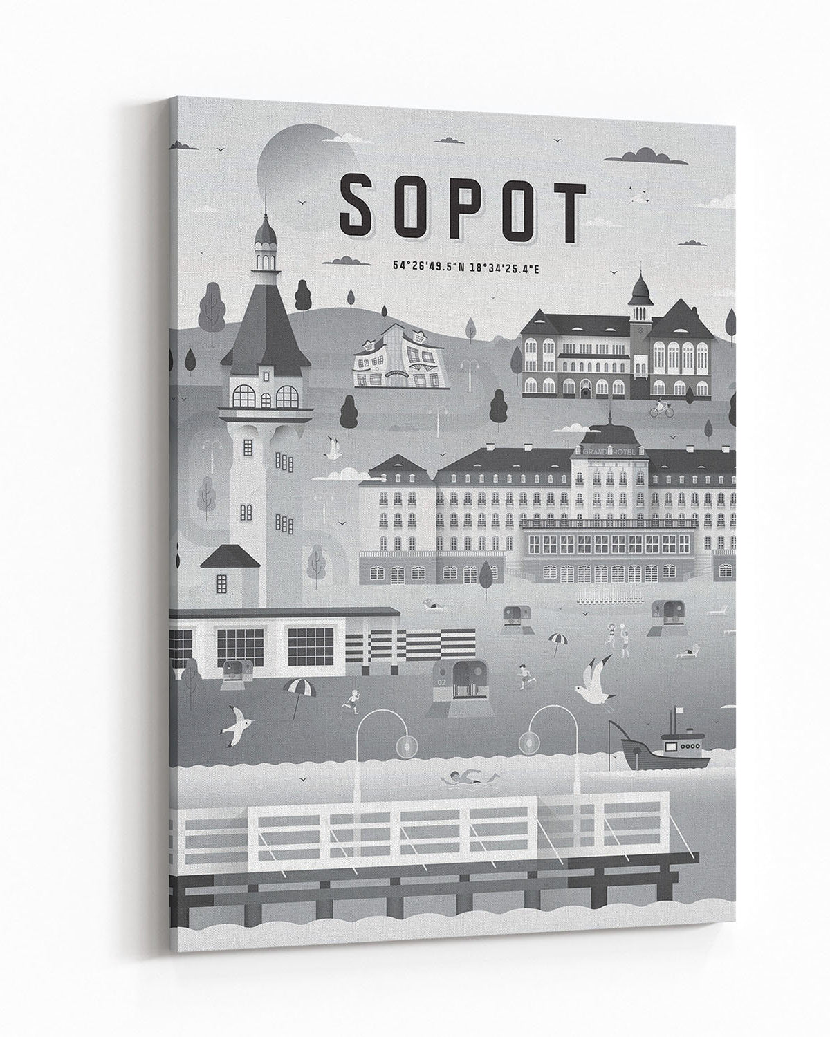 Tableau Sopot noir et blanc, tableau sur toile portrait - 1
