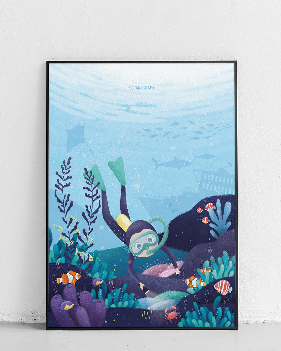 Science Boy – Ozeanologe, Plakat für Kinder, wissenschaftliches Motiv für kleine Entdecker