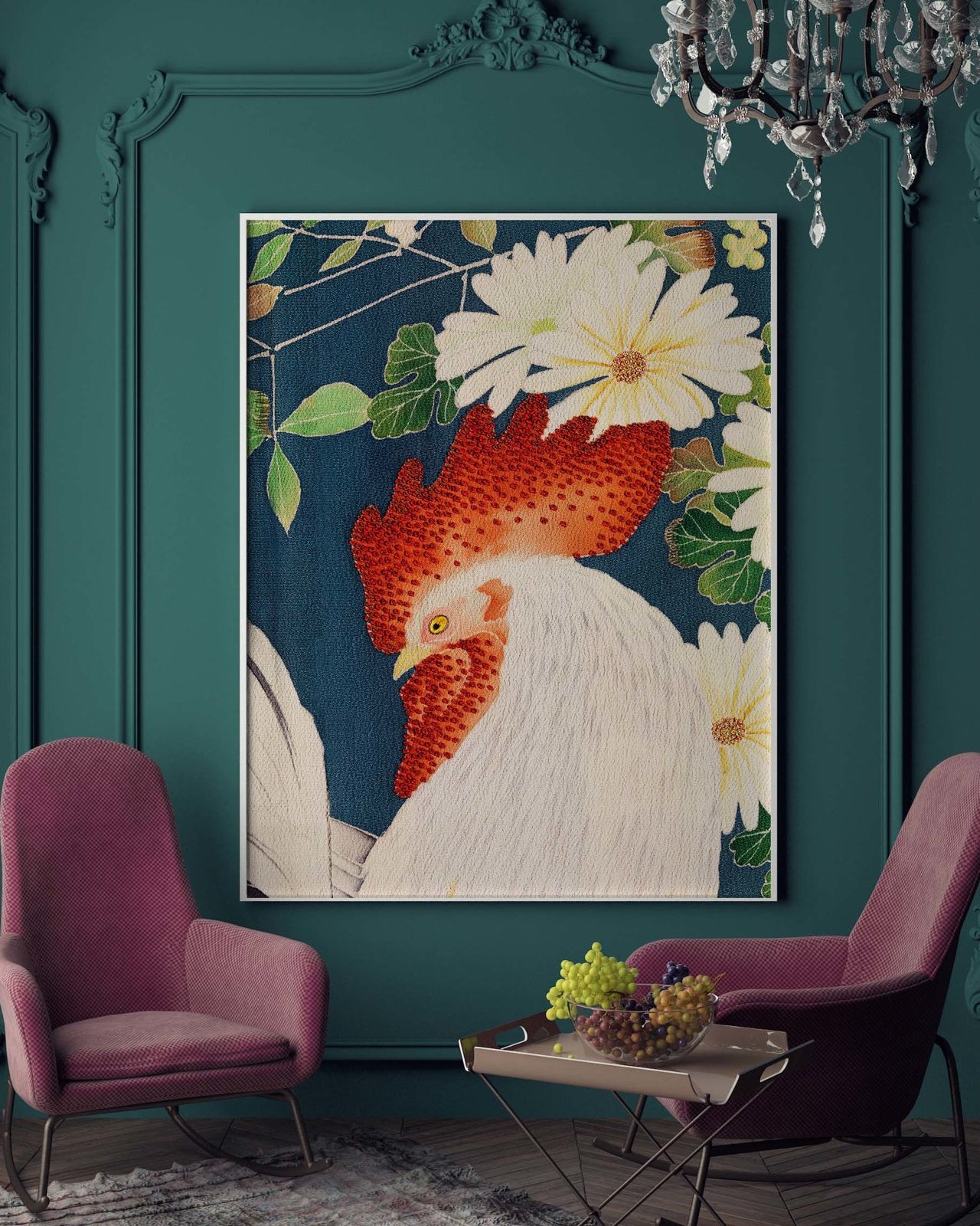 Rooster Pattern on Kimono Fabric, Japan poster - 2