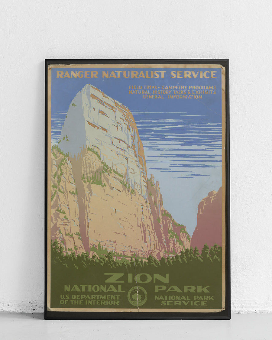 Vintage plakat Zion National Park na ścianie, retro projekt krajobrazowy parku narodowego