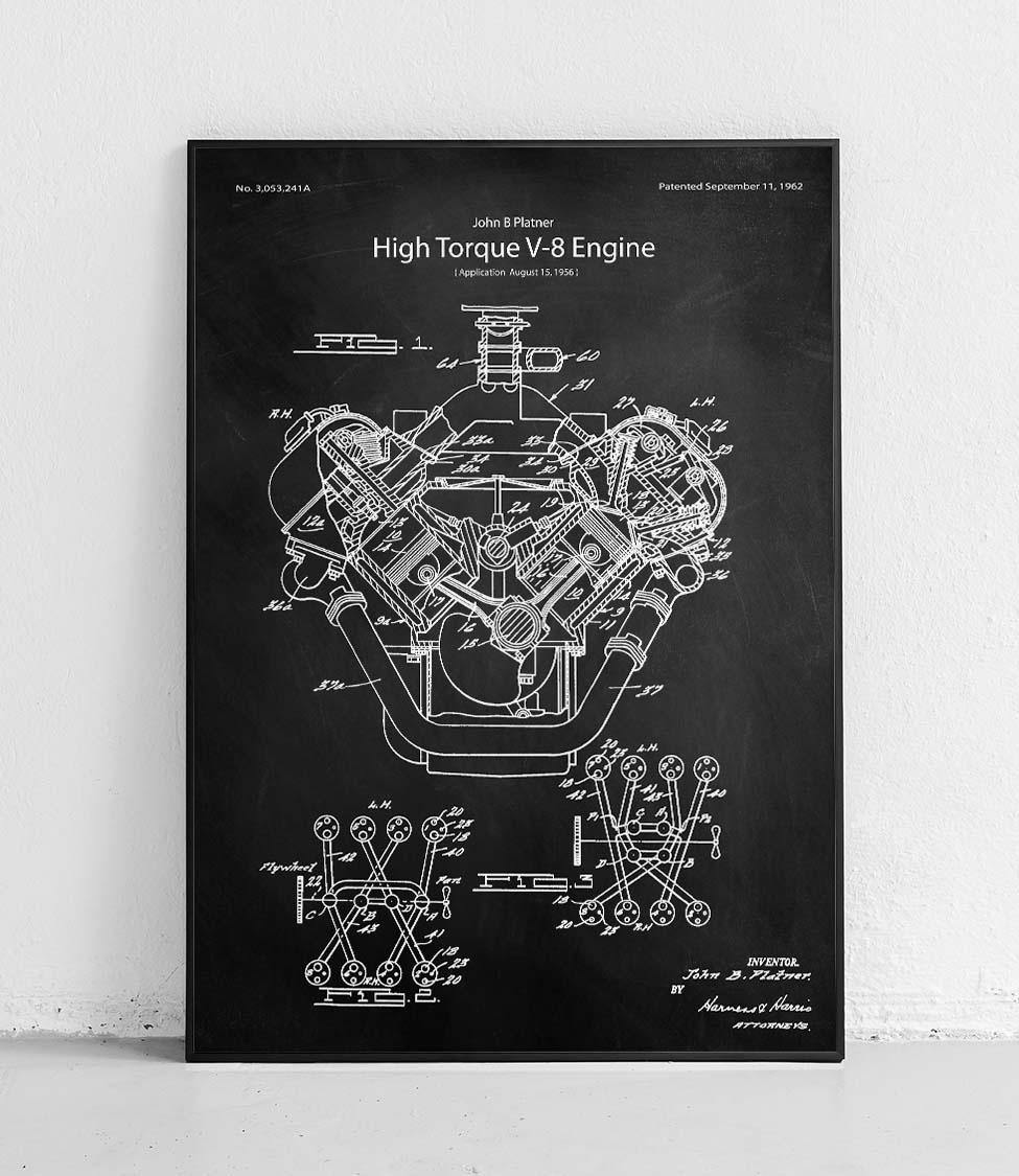 Hemi V8 Engine Poster Blackboard 40 X 50 Cm Fine Art