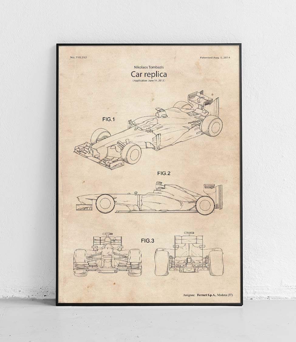 Bolid Formuły 1 – plakat patentowy, prezent dla inżyniera