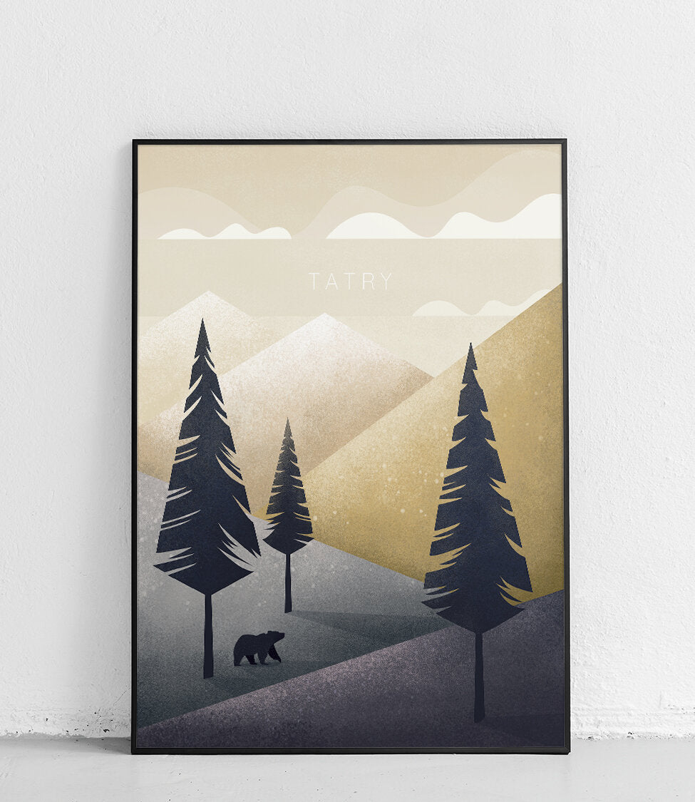 Plakat Tatry — autorska ilustracja Katarzyny Nowakowskiej, prezent dla podróżnika