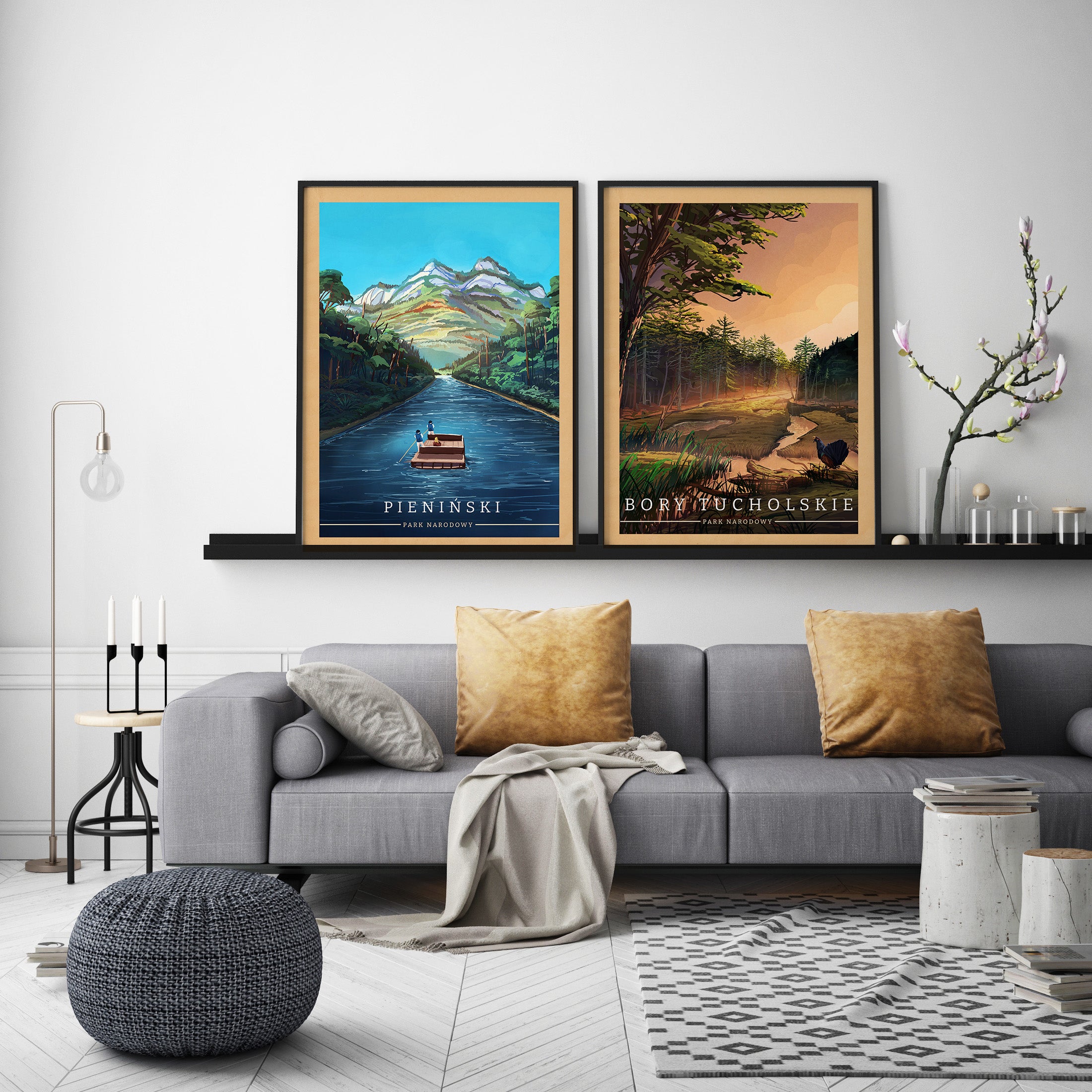 Zestaw plakatów Pieniński i Bory Tucholskie i Park Narodowy vintage wizu plakat