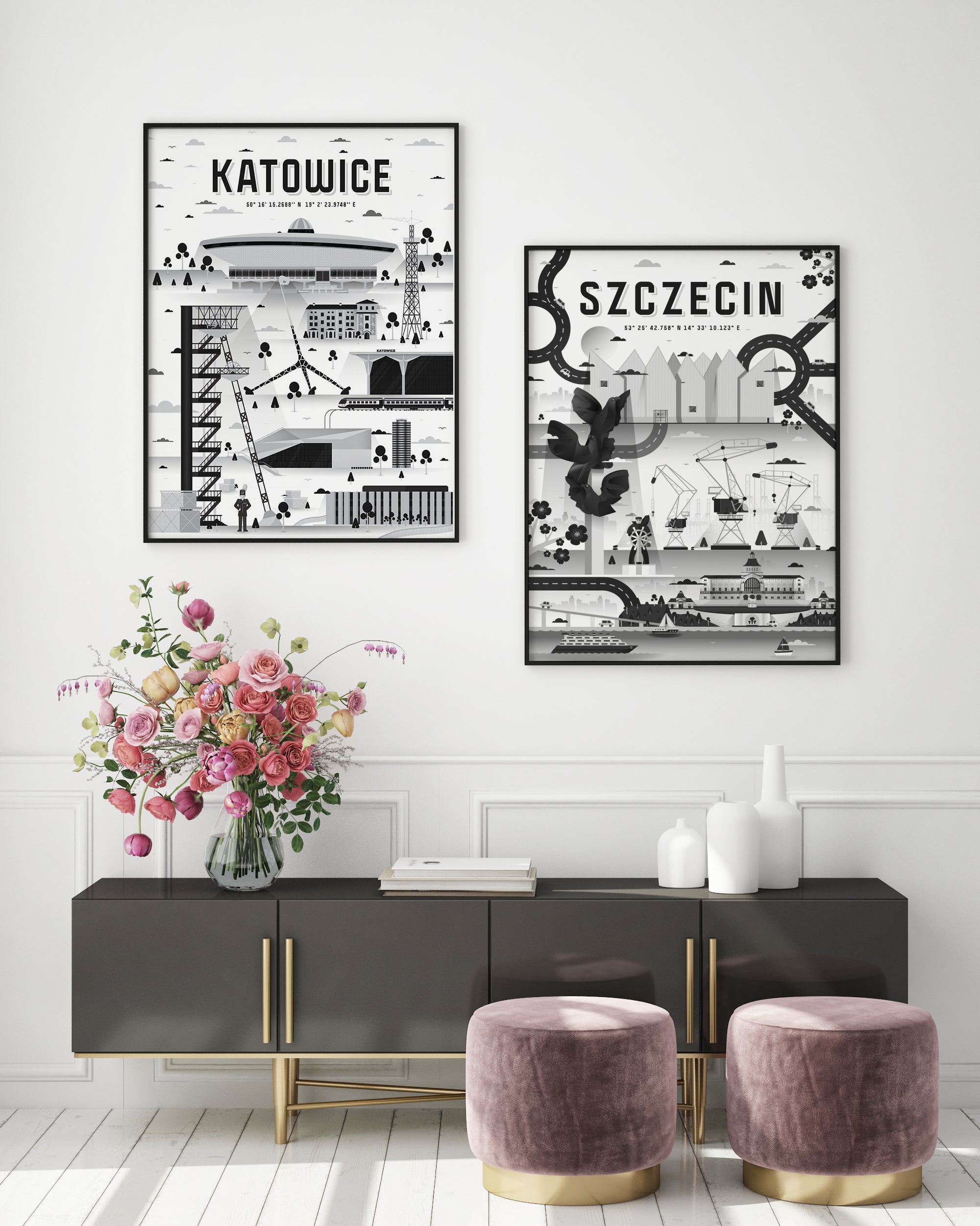 Zestaw plakatów Szczecin i Katowice