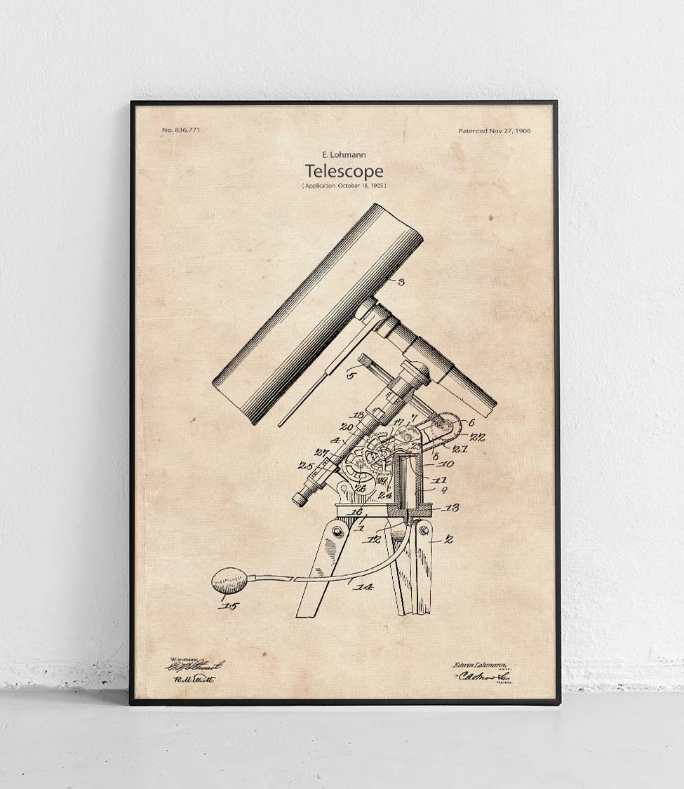 Telescope- poster White \ 40 x 50 cm \ Fine Art | Patents \ Famous ...