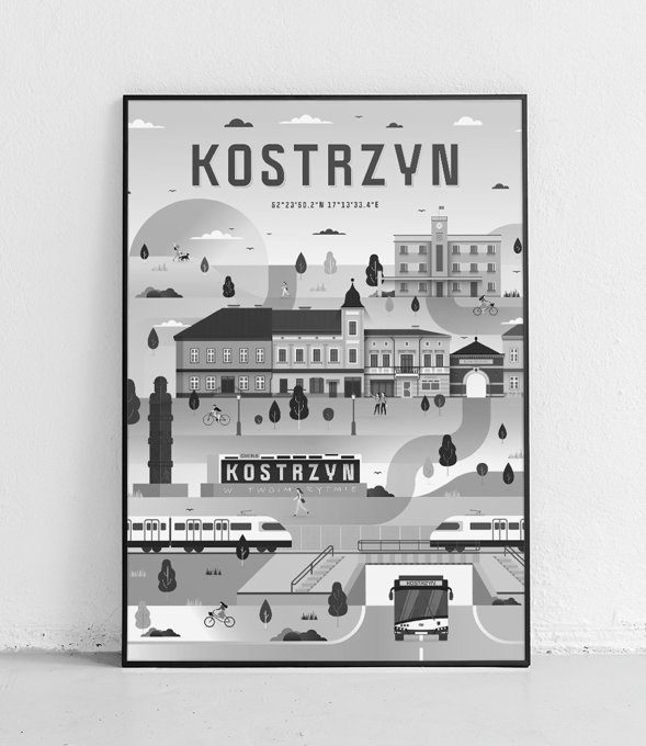 Kostrzyn - City Poster - black and white 