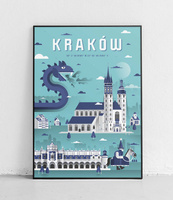 Kraków - Plakat Miasta - niebieski