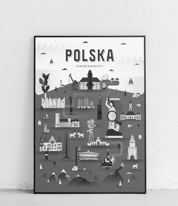 Polska - Plakat Miasta - biało-czarny