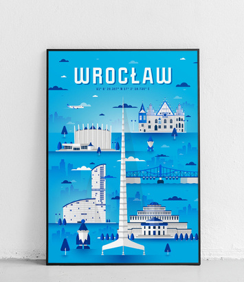 Wrocław - Plakat Miasta - niebieski