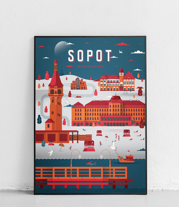 Sopot - Plakat Miasta - ciemnoniebieski