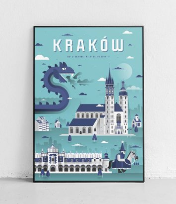 Kraków - Plakat Miasta - niebieski