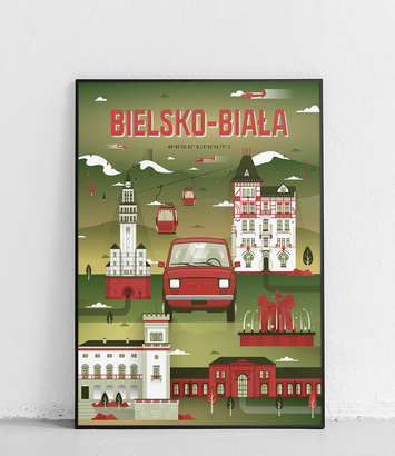 Bielsko Biała - Plakat Miasta - ciemnozielony