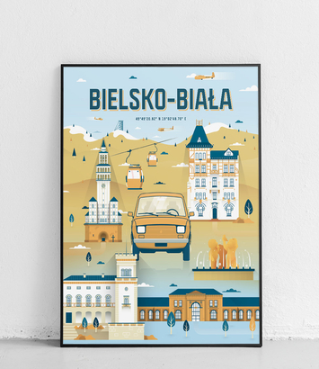 Bielsko Biała - Plakat Miasta - żółto-pomarańczowy