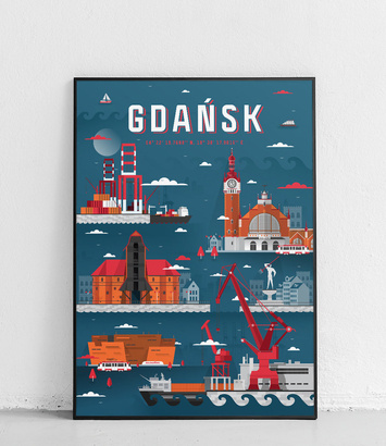 Gdańsk - Plakat Miasta - granatowy