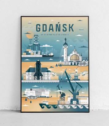 Gdańsk - Plakat Miasta - żółto-niebieski