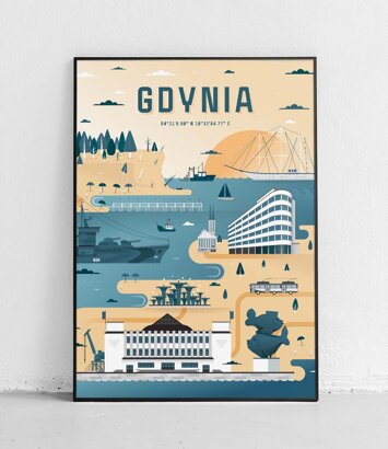 Gdynia - Plakat Miasta - żółto-niebieski