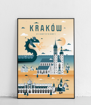 Kraków - Plakat Miasta - żółto-niebieski