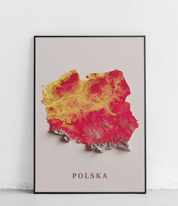 Polska mapa - plakat - czerwona