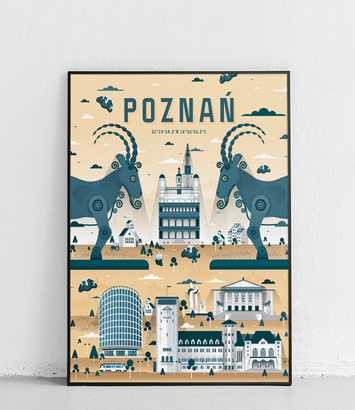 Poznań - Plakat Miasta - żółto-niebieski 