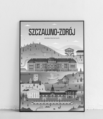 Szczawno-Zdrój - Plakat Miasta - czarno-biała 